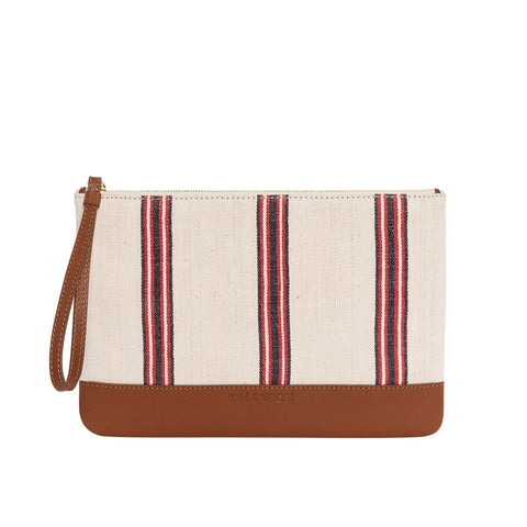 Handwoven Stripe Clutch with Zip Top Closure