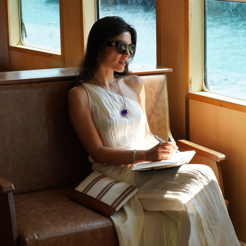 Handwoven Stripe Clutch with Zip Top