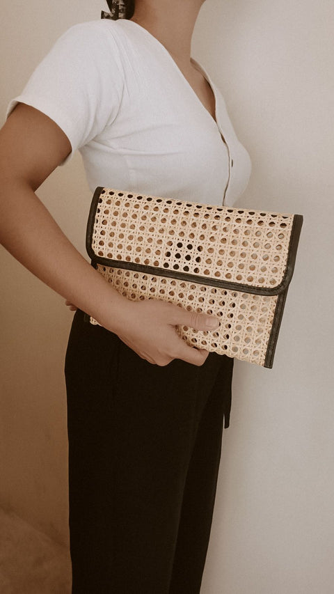 Handmade Geometric Contrast Trim Clutch