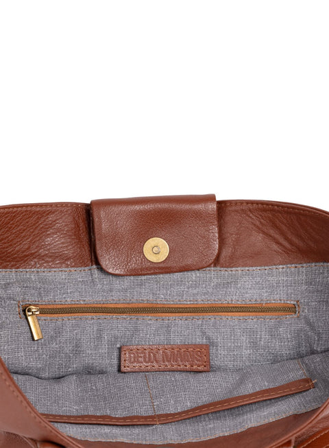 Braided Leather Tote with Magnetic Closure and Interior Pocket