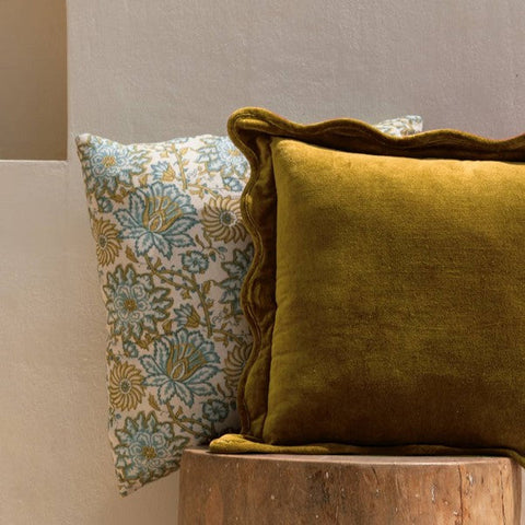 Powered by People Artful Traditionalist Organic Cotton Velvet Pillow Cover with Scallop Trim - 20 x 20