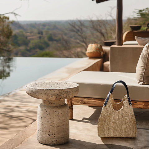 Beach Handmade Braided Raffia Tote with Open Top