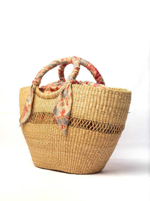 Beach Basket Weave Open Top Basket Bag with Bows