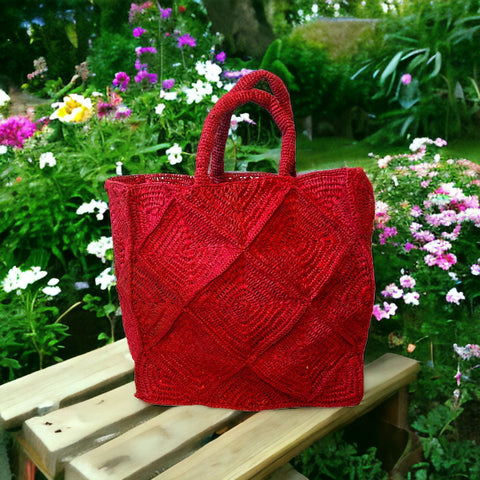 Beach Geometric Braided Raffia Tote