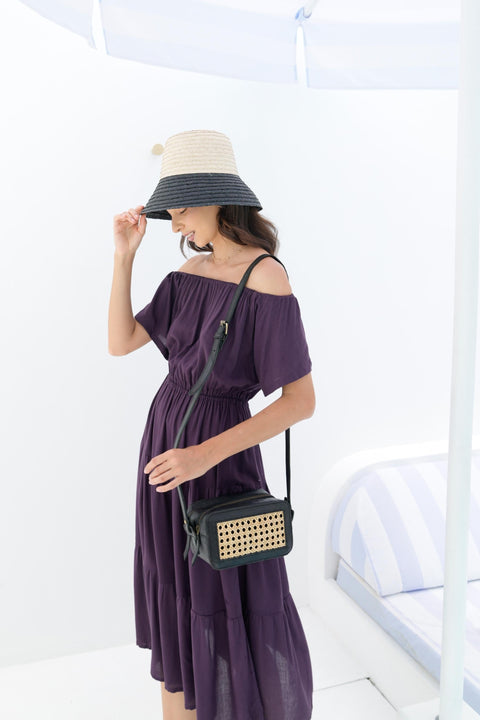 Geometric Leather Trim Crossbody with Adjustable Straps