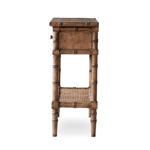 Artful Traditionalist Bohemian Faux Bamboo Rattan Console