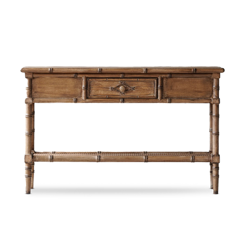 Artful Traditionalist Bohemian Faux Bamboo Rattan Console