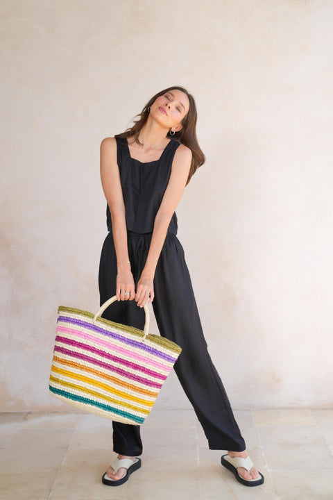 Beach Stripe Handmade Open Top Tote