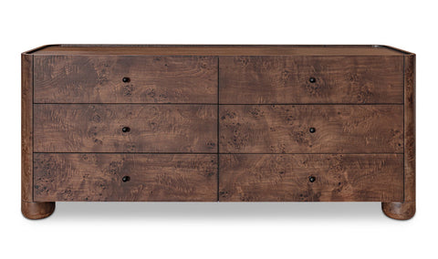 Modern Oak Veneer Double Dresser with Knob Handles Drawer Chest