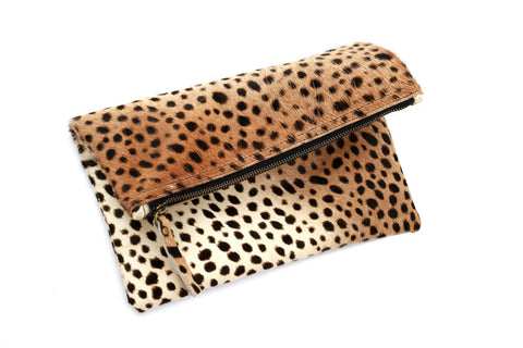 Leopard Animal Pattern Zip Top Lined Clutch