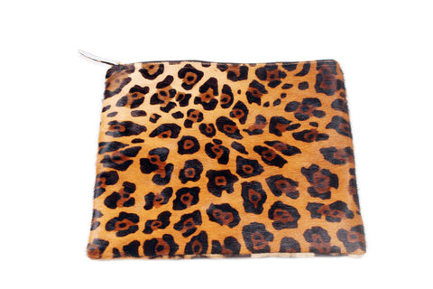 Evening Leopard Animal Clutch with Zip Top