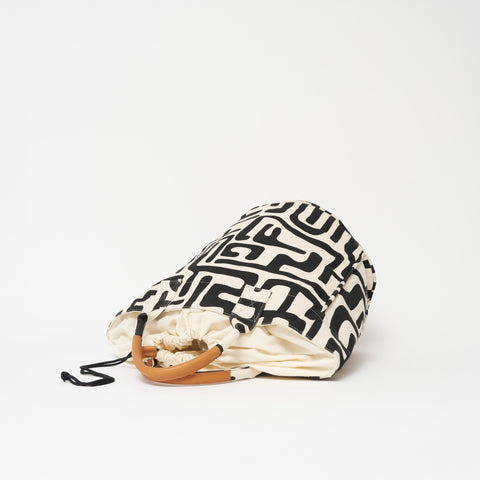 Geometric Heart Hand Screen Printed Bucket Bag with Drawstring