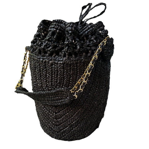 Handmade Drawstring Bucket Bag with Chains