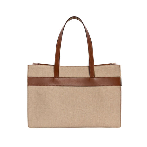 Casual Stripe Tote with Leather Trim and Graphic Design
