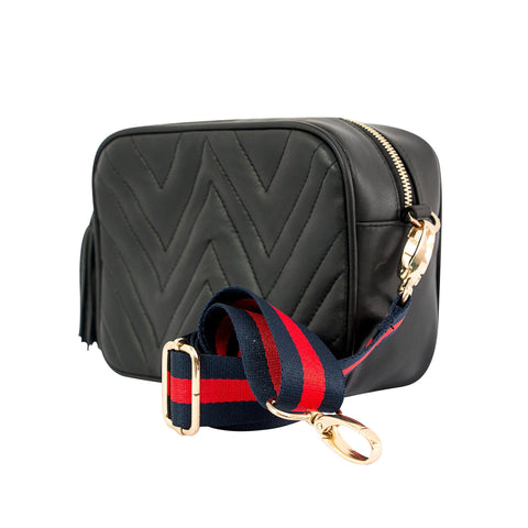 Chevron Quilted Crossbody with Tassels and Zipper Closure