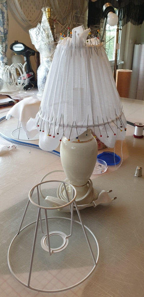 French Made Shirred Shade -Silk pongé Champagne, creme -5.75" base