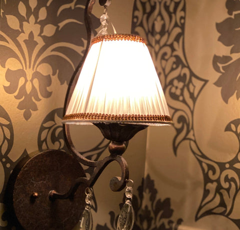 French Made Shirred Shade -Silk pongé Champagne, creme -5.75" base