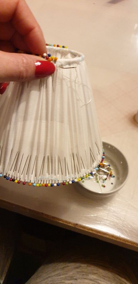 French Made Shirred Shade -Silk pongé Champagne, creme -5.75" base