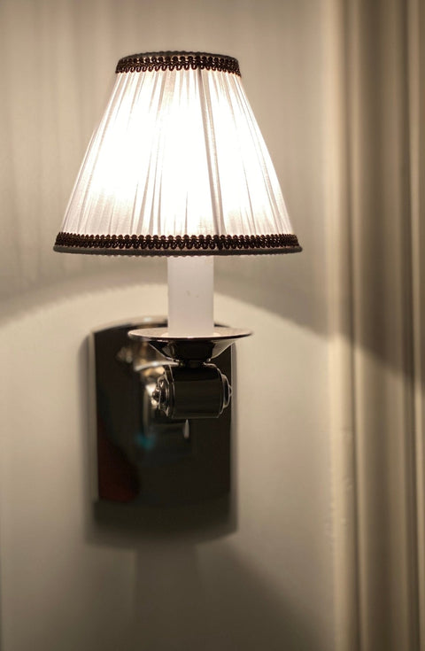 French Made Shirred Shade -Silk pongé Champagne, creme -5.75" base