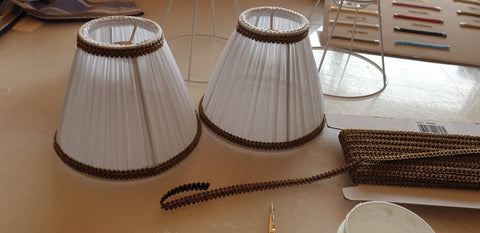 French Made Shirred Shade -Silk pongé Champagne, creme -5.75" base