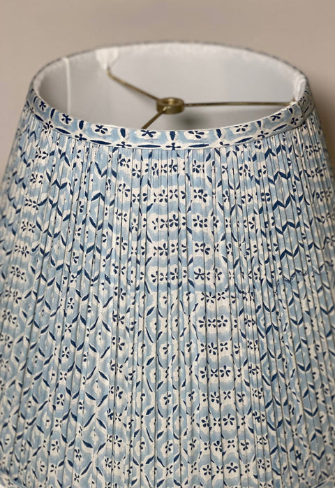 Gathered Lampshade 15” Base - Blue & White