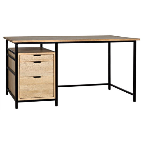 Industrial Rectangle Wood Metal Desk with Block Frame
