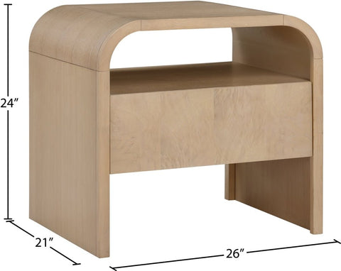 Meridian Furniture Inc. Giada Timeless Minimalist Curved Contemporary Nightstand - 26 W