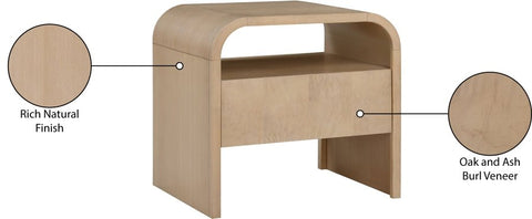 Meridian Furniture Inc. Giada Timeless Minimalist Curved Contemporary Nightstand - 26 W