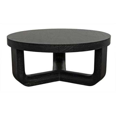 Noir Joel Modern Round Wood Coffee Table with Block Frame - 40 W