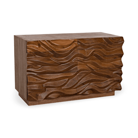 Walnut Abstract Sideboard with Inset Handles Cabinet