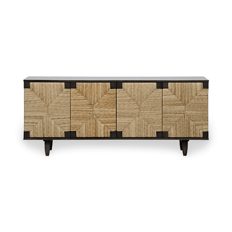 Contemporary Geometric Grasscloth Sideboard Cabinet