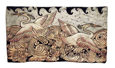 Artful Traditionalist Art Deco Birds Velvet Accent Pillow