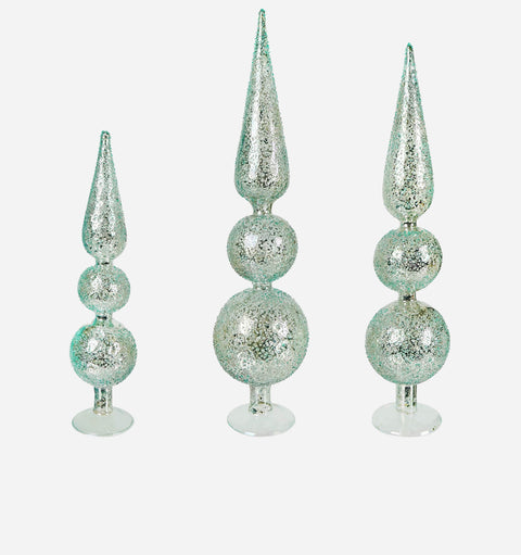 Holiday Contemporary Glass Finial with Glitter Set