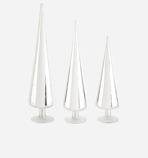 Striped Glass Tabletop Trees in White Silver