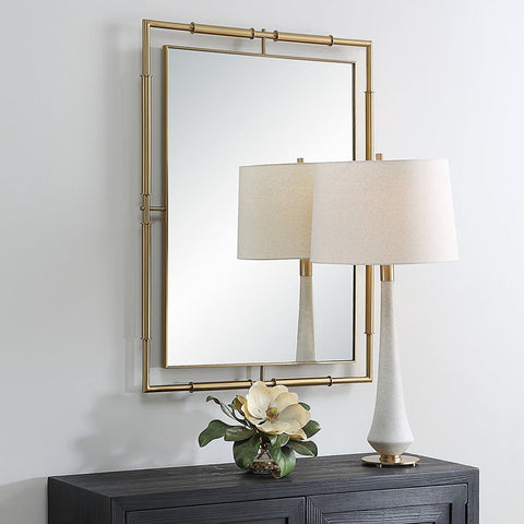 Contemporary Accent Mirror with Brass Frame for Entryway Wall