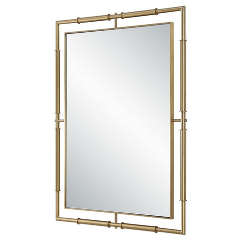 Contemporary Accent Mirror with Brass Frame for Entryway Wall