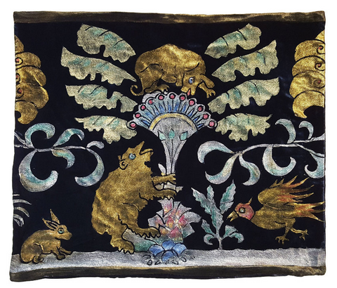 Artful Traditionalist Asian Velvet Animal Graphic Accent Pillow