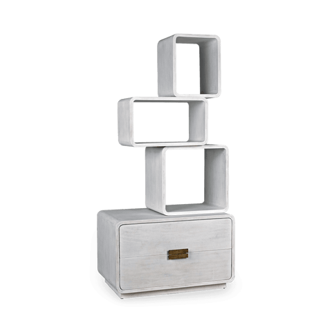 Modern Cube Bookcase with Whitewash Finish