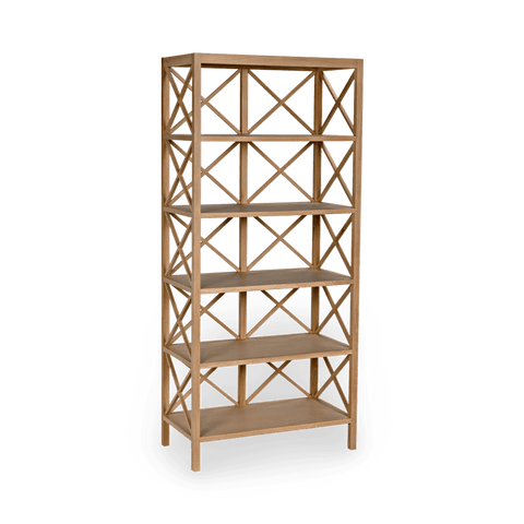 Standard Oak Wood Bookcase with Geometric Pattern