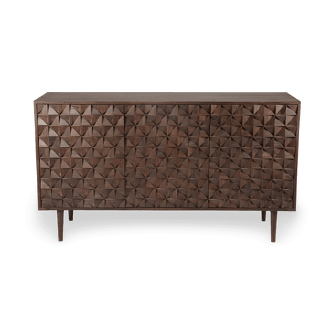 Mid Century Geometric Walnut Sideboard Cabinet