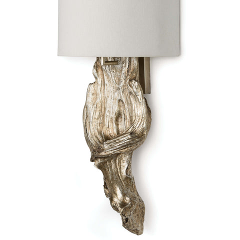 Accent Driftwood Sconce with Carving for Elegant Organic Wall Light
