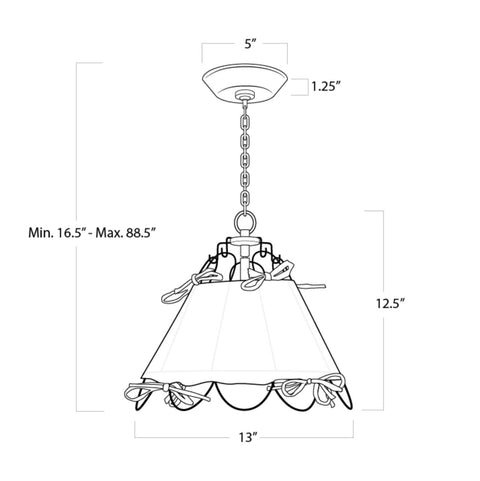 Birdie Farmhouse Accent Pendant Light with Bows and Scallop Trim