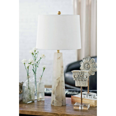 Accent Modern Column Drum Table Lamp in Alabaster