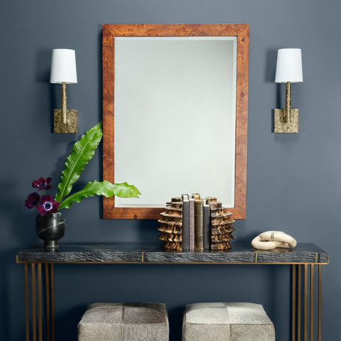 Contemporary Burled Wood Framed Accent Wall Mirror for Entryway