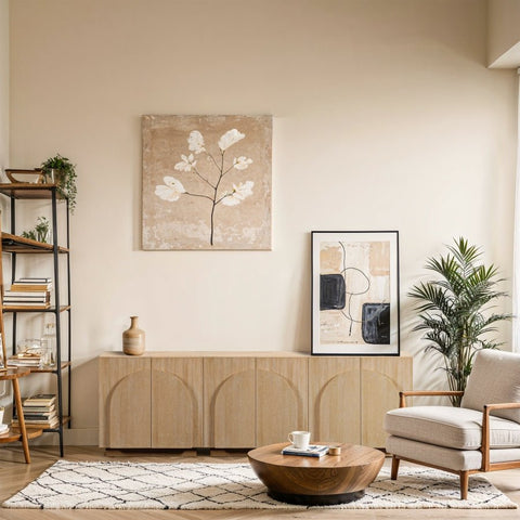 Minimalist Veneer Sideboard with Inset Handles Cabinet