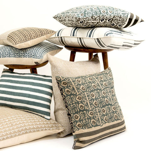 Filling Spaces Artful Traditionalist Hand Block Print Accent Throw Pillow - 18 x 18 - 20 x 20 - 22 x 22 - 24 x 24 - 26X 26 - 14 x 20 - 14 x 40 - 18 x 40 - 16 x 50