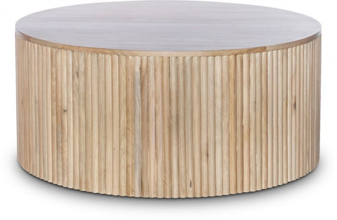 Meridian Furniture Inc. Oakhill Scandinavian Drum Coffee Table with Fluted Details - 36 W