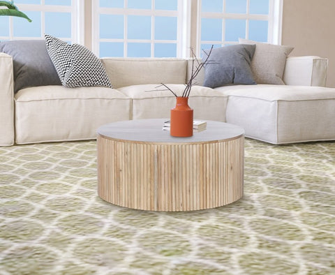 Meridian Furniture Inc. Oakhill Scandinavian Drum Coffee Table with Fluted Details - 36 W