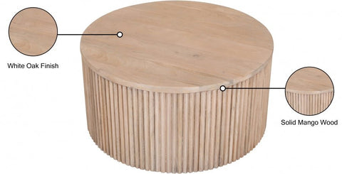Meridian Furniture Inc. Oakhill Scandinavian Drum Coffee Table with Fluted Details - 36 W