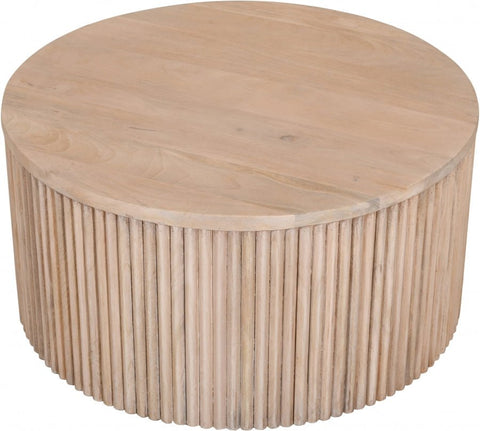Meridian Furniture Inc. Oakhill Scandinavian Drum Coffee Table with Fluted Details - 36 W